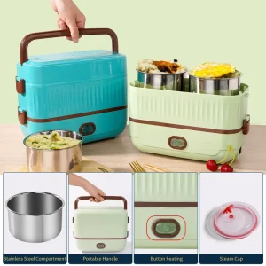 Factory Plastic Rectangle Dual Tier Electric Heating AC Powered Insulated Multi function Steaming Lunch Box