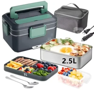 Factory Price Stainless Steel Electric Portable Food Warmer Lunch Box Mechanical Control Zipper Closure Kid Adult Household Car