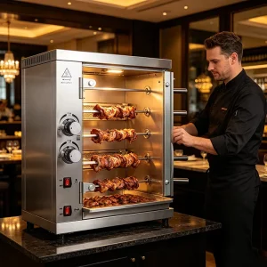 Factory Stainless Steel Automatic Roast Chicken Container Gas Chicken BBQ Kebab Meat Grill Rotisserie Machine for Restaurant
