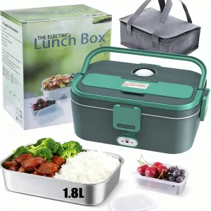Family Size 1.8L Electric Lunch Box Food Grade Stainless Steel Heating Container Leak Proof Portable Bento Box for Home Office