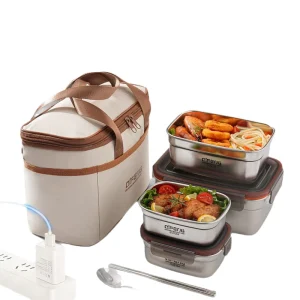 Family Size 1.8L Electric Lunch Box Food Grade Stainless Steel Heating Container Leak Proof Portable Bento Box for Home Office