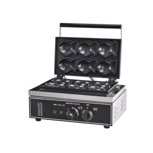 Fish Shaped Taiyaki Maker Machine Stainless Steel 6pcs Taiyaki Iron with Nonstick Baking Molds Temperature Control at 50 300°C
