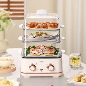 Foldable Household Electric Food Steamer 3 layer Portable Steamer Multi Purpose Steam Cooker
