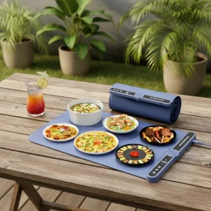 Foldable Silicone Electric Food Warming Mat with Adjustable Temperature Control and Timer for Home Kitchen Dining Table