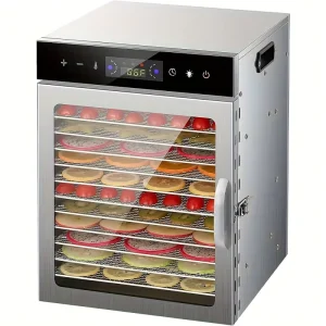 Food Dehydrator 12 Stainless Steel Trays 800W Eco Friendly Digital Timer Temperature Control Overheat Protection Recipe Book