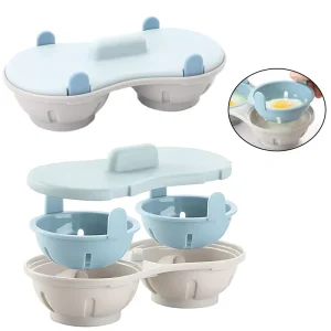 Food Grade Eco Friendly Home Kitchen Tool PP Double Egg Boiling Plastic Microwavable Egg Poacher