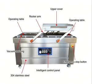 Food Grade SUS304 Double Chamber Vacuum Packing Machine Cooked Meat Seafood Frozen Food Vacuum Sealer
