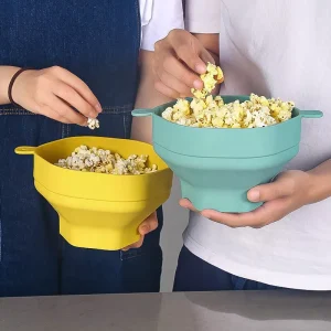 Food Grade Silicone Classic Round Microwave Popcorn Maker with Collapsible Bowl and Lid Party Ready Kitchen Multifunction Use