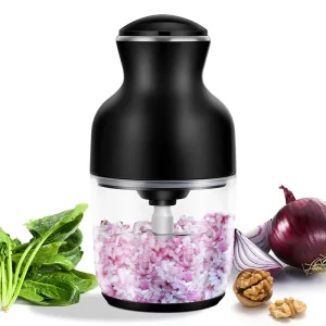 Food Processor Electric Meat Grinder with Glass Bowl and 2 Sharp Blades for Home Use Meat Processor Vegetables Fruits and Nuts