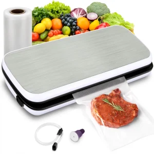 Food Vacuum Sealer Machine Automatic Air Sealing Dry Moist Foods LED Touch Controls Includes Bags Hose Wine Stopper