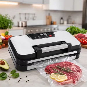 Food Vacuum Sealer Machine for Home Semi-Commercial Use with Double Seal 95Kpa Vacuum Pressure Inflation Roll Holder