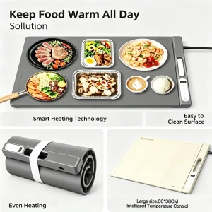 Food Warmer Mat 86-248°F Temp Control With 10s Fast Heating Energy Saving Child Lock and Timer Heater Equipment