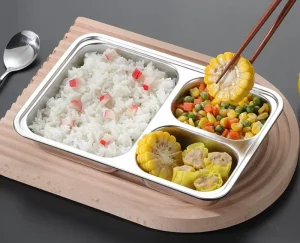 Food grade 304 Stainless Steel Lunch Box with Meal Tray Portion Divider for Office Workers Students Children