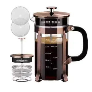 French Press Coffee Maker High Borosilicate Glass Manual Coffee Press with Stainless Steel Filter