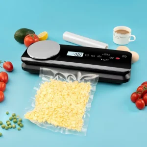 Fully Automatic Digital Kitchen Scale and Marinate Vacuum Food Sealer with Metal Bar Control Lid and LCD Display