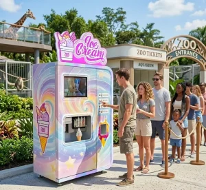 Fully Automatic Dual Cylinder Ice Cream Maker Vending Machine Intelligent Large Capacity LED Display Customized