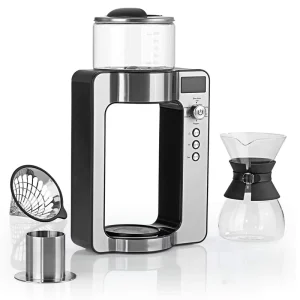 Fully Automatic Pour Over Coffee Brewer Custom Temperature Ratios Programmable Timer Household Use Stainless Steel Glass Housing