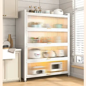 Furniture Kitchen Living Room Microwave Seasoning Container Oven Dining Black Storage Steel Sideboard Cabinet