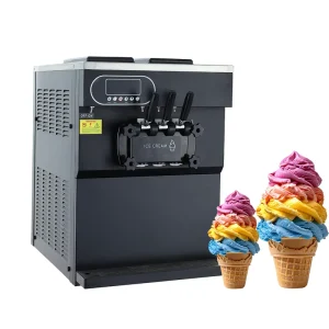GOOPIKK 2000W Commercial Soft Serve Ice Cream Machine Frozen Yogurt Maker Auto Clean Air Pump Countertop 2+1 Flavors LED Display