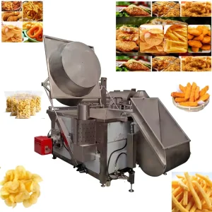 Gas Automatic Stirring Batch Fryer Machine for Potato Chips Chicken Nuggets Broad Bean Round Pot Oil Filter System