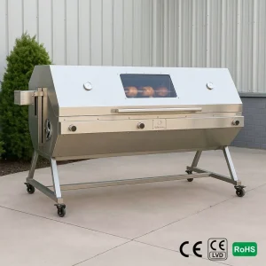 Gas Spit Rotisserie Roaster with Hooded Grill Propane Charcoal Santa Maria Style for Lamb Pig Roasting Industrial BBQ