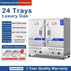 Gas Type 24 Trays Rice Steamer Machine Stainless Steel Vegetable Soup Food Electric Large Steaming Cabinet for 360 Persons