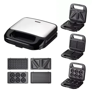 GiaYol 6 in 1 2 Slice Detachable Sandwich Waffle Maker Stainless Steel Doughnut Maker with 6 Plates Panini Contact Grill