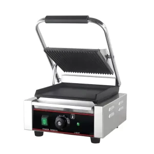 Half Groove Half Flat 1800W Single Head Electric Sandwich Griddle Grill Commercial Panini Grill Electric Contact Grill