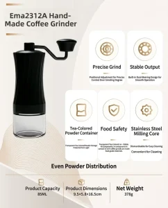 Hand Cranked Blade Coffee Grinder with Plastic Housing 25g Capacity for Household Office Car Outdoor Cafe Use