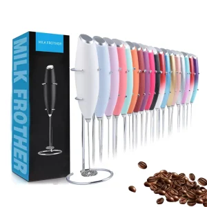 Handheld Electric Coffee Mixer Custom Stainless Steel Milk Frother Eco Friendly Plastic Material