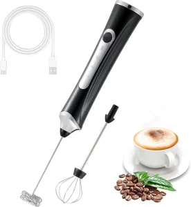 Handheld Electric Milk Frother with 2 Heads Coffee Whisk Foam Mixer USB Rechargeable 3 Speeds