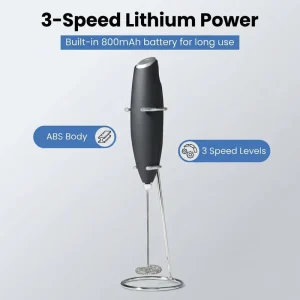 Handheld Magnetic Automatic Black Stainless Steel Rechargeable USB Electric Milk Frother Ergonomic Eco Friendly Food Grade