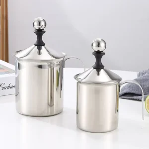 Handheld Milk Frother Stainless Steel Foam Pitcher Double Screen Manual Foaming Tool for Home Coffee Brewing