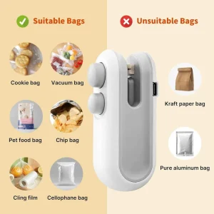 Handheld USB Rechargeable Mini 2in1 Heat Vacuum Food Sealer Plastic Bag Sealing Machine Cutter for Household Food Packaging
