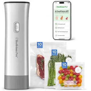 Handheld Vacuum Sealer Food VacSense Series 75kPa Compact 2000mAh Battery Cordless Portable 30 BPA Free Reusable Bags Meal Prep