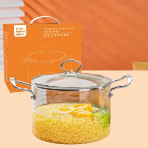 Heat Resistant Transparent Glass Soup Pot with Stainless Steel Handle for Induction Cooker