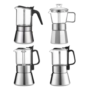 Heat resistant Glass Stovetop Espresso Coffee Maker Stainless Steel Electric Stove Top Moka Pot