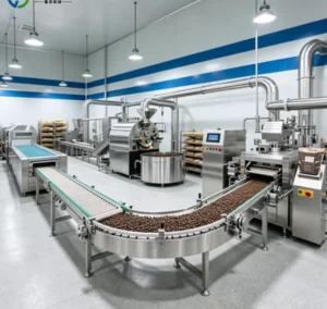 Heavy Duty Compact Coffee Bean Production Line with Roaster Grinder Packing Machine for Small Batch Roasting Line