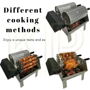 Heavy-Duty Double-Row Electric Rotating Charcoal Grill 7.43kg Stainless Build for Outdoor Feasts