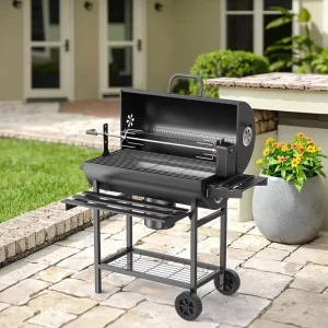 Heavy Duty Outdoor Folding Steel Charcoal BBQ Grill Trolley with Rotisserie Kit Flame Safety Easy Assembly 3 5 People