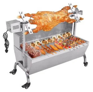 Heavy Duty Stainless Steel Chicken Pig Lamb Goat Charcoal BBQ Spit Rotisserie with 132LBS 60KG 110V 220V Electric Motor