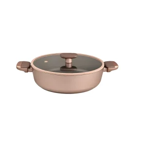 Heavy Gauge Forged Aluminum Non Stick Shallow Casserole with Lid Saute Pan Skillet Soup Pot Inductive Cookware PFOA FREE