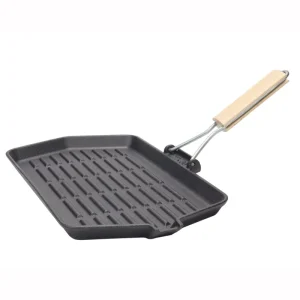 Hexagonal Cast Iron Grill Pan with Oil Drip Spout Vegetable Oil Pre season Wooden Handle for Steak Egg Vegetable Frying