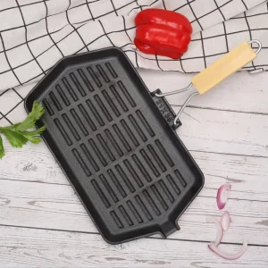 Hexagonal Single Side Oil Spout Grill Pan with Wooden Handle Vegetable Oil Season Suitable for Electric Induction Gas Stoves