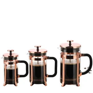 High Borosilicate Glass French Press Coffee Maker Rose Gold Manual Brew Eco Friendly Stainless Steel Filter Modern for Kitchen