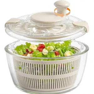 High Borosilicate Glass Salad Spinner 5.2 Liters Large Lettuce and Vegetable Washer Easy-pump Dehydrator Suitable for Fruits