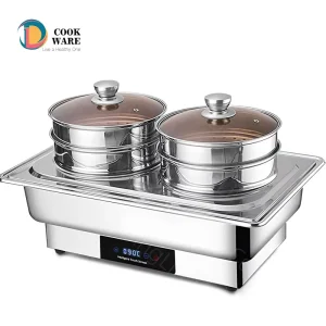 High Clear Stainless Steel Electric Silent Operation Mirror Polished Floor Mounted Food Warmer Steamer Tables Hotel Restaurant
