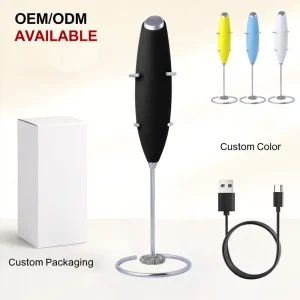 High Efficiency Handheld Battery Operated Coffee Milk Frother Soft Touch Electric Whisk with Food Grade Stainless Steel Head