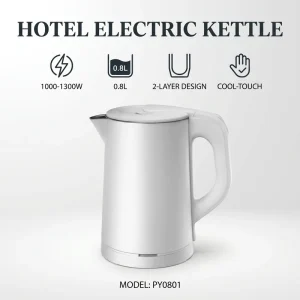 High-End Hotel Electric Kettle 0.8L Capacity 220V Portable Stainless Steel Hotel Electric Kettle for Luxury Home Use