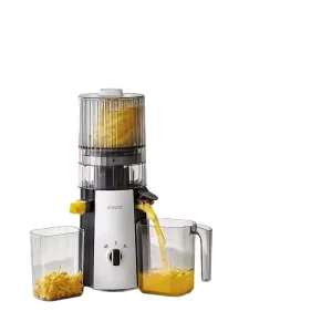 High Juice Yield Slow Masticating Juicer Machine 5.3 Wide Feed Chute Metallic Silver Cold Press Juice Extractor